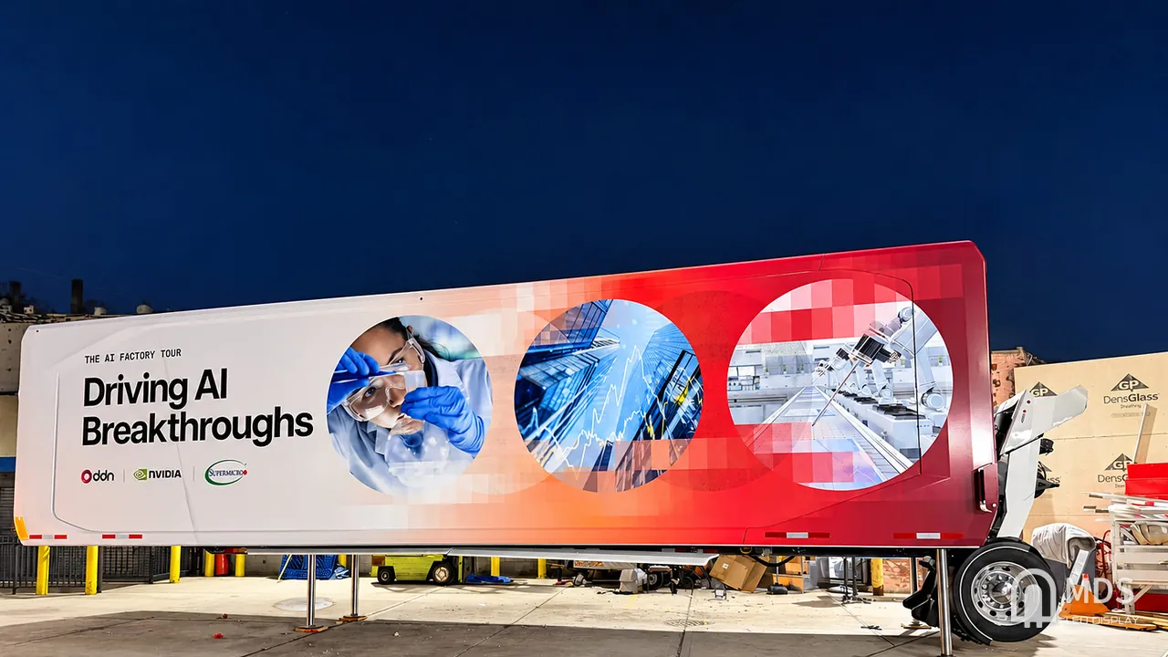 Exterior of the AI Factory Tour mobile exhibition trailer that houses the MDS LED displays