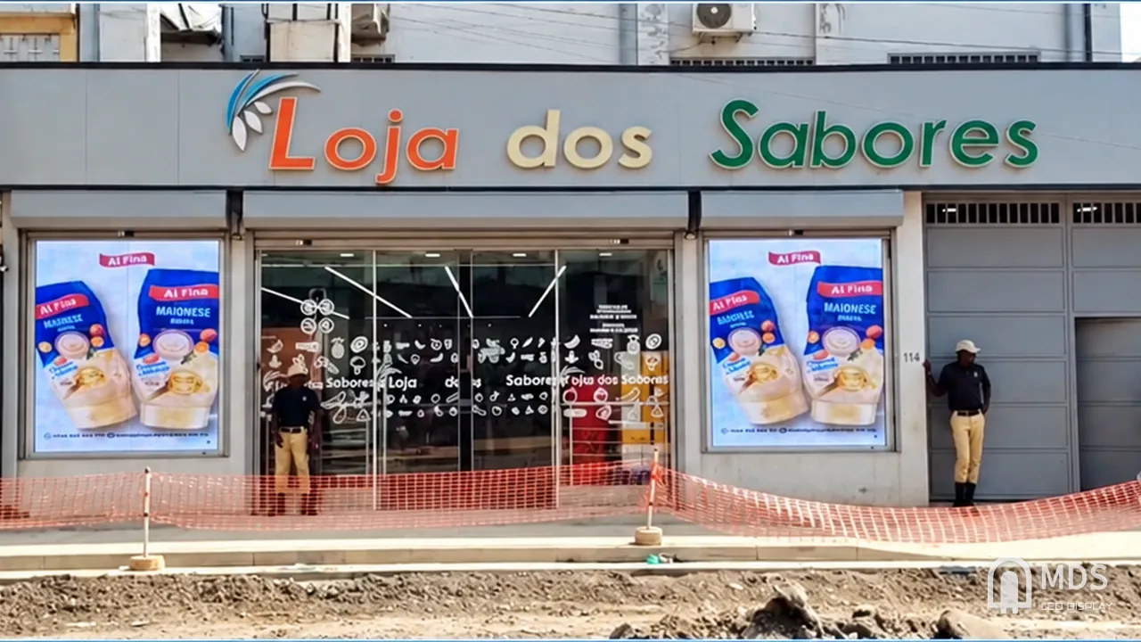 MDS transparent LED display in a shop window, Luanda, Angola