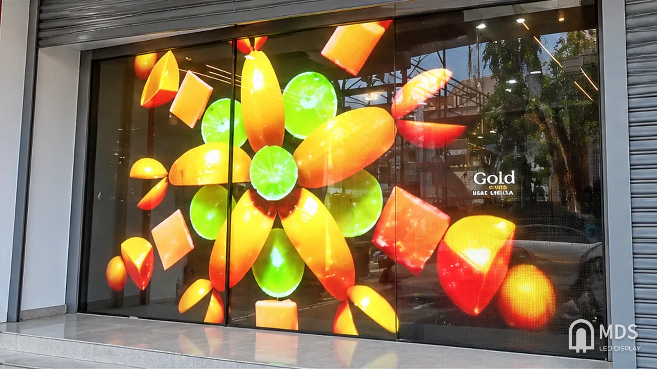 MDS transparent LED display in a retail store window, Indonesia