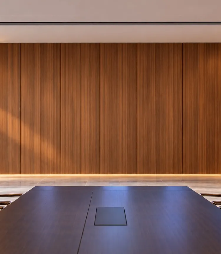 Design rendering: rolling LED display concealed in a boardroom ceiling