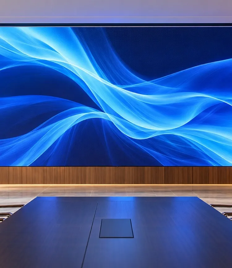 Design rendering: rolling LED display ready in a boardroom ceiling